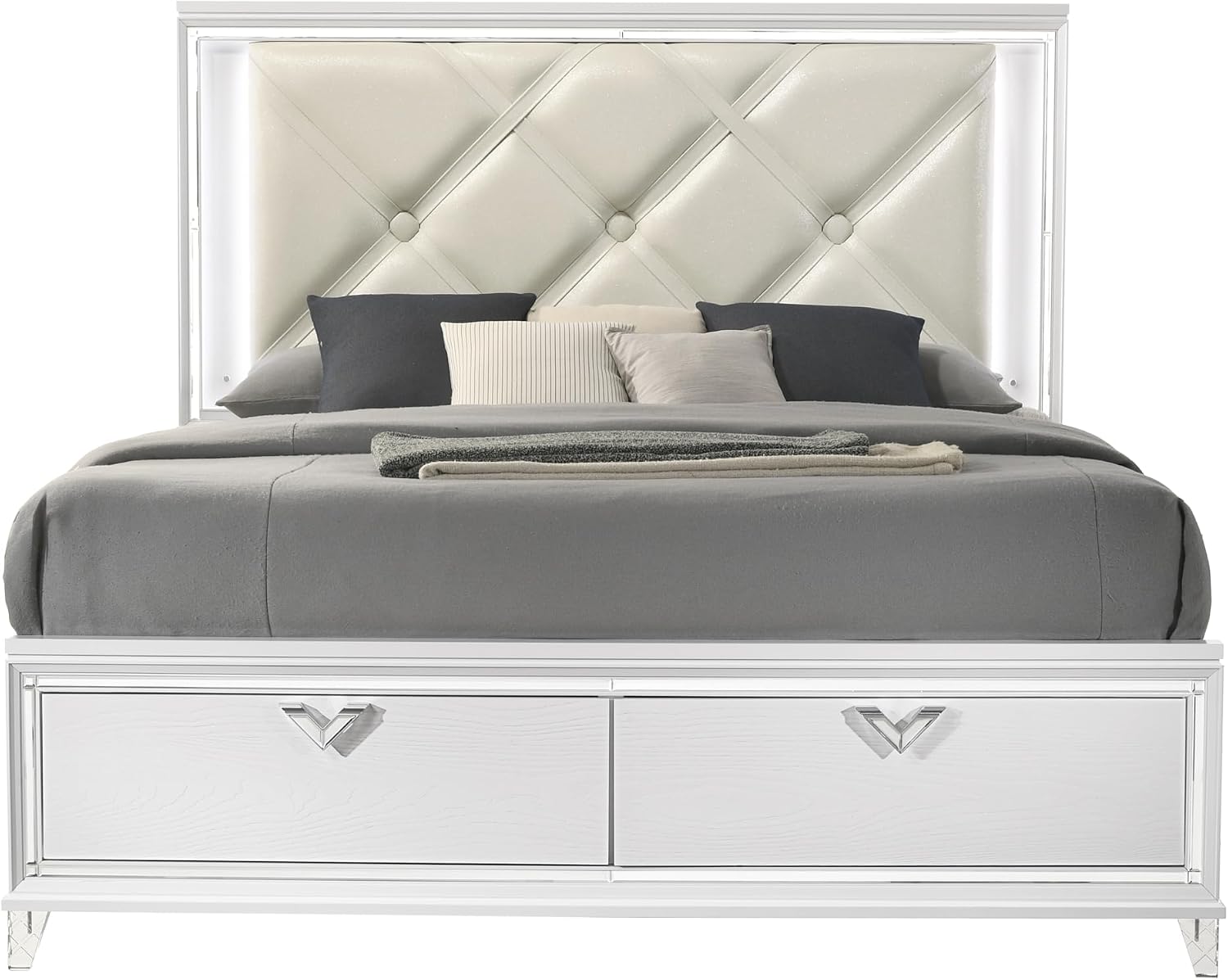 Modern Style King 4PC Bedroom Set with LED Accents & V-Shaped Handles