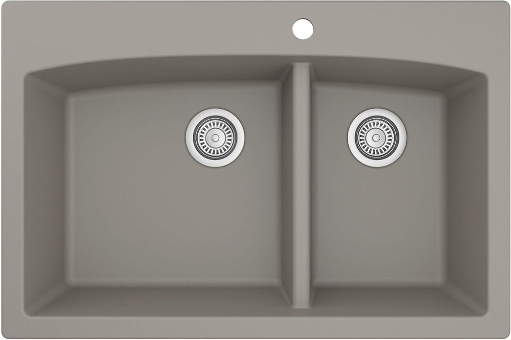 Karran QT-711 Drop-In Quartz Composite 33 in. 1-Hole 60/40 Double Bowl Kitchen Sink in Concrete