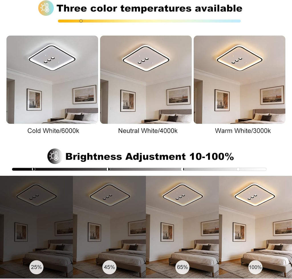 Shine LUEST Square Diamond LED Ceiling Light with 3 Adjustable Spotlights, Dimmable Flush Mount Lighting Fixture, Black & White for Bedroom Living Room Kitchen Hallway