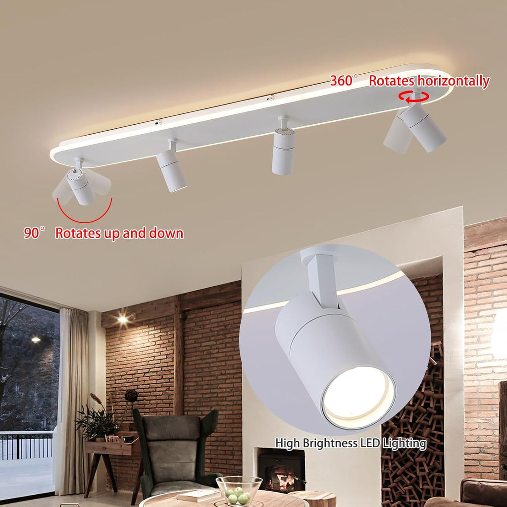 Jaycomey Modern LED Ceiling Light with 4 Spotlights, Dimmable 58W Linear Ceiling Lamp Fixture with Remote, 43.3in Upgraded Flush Mount Ceiling Chandelier Lighting for Bedroom Closet Hallway (White)