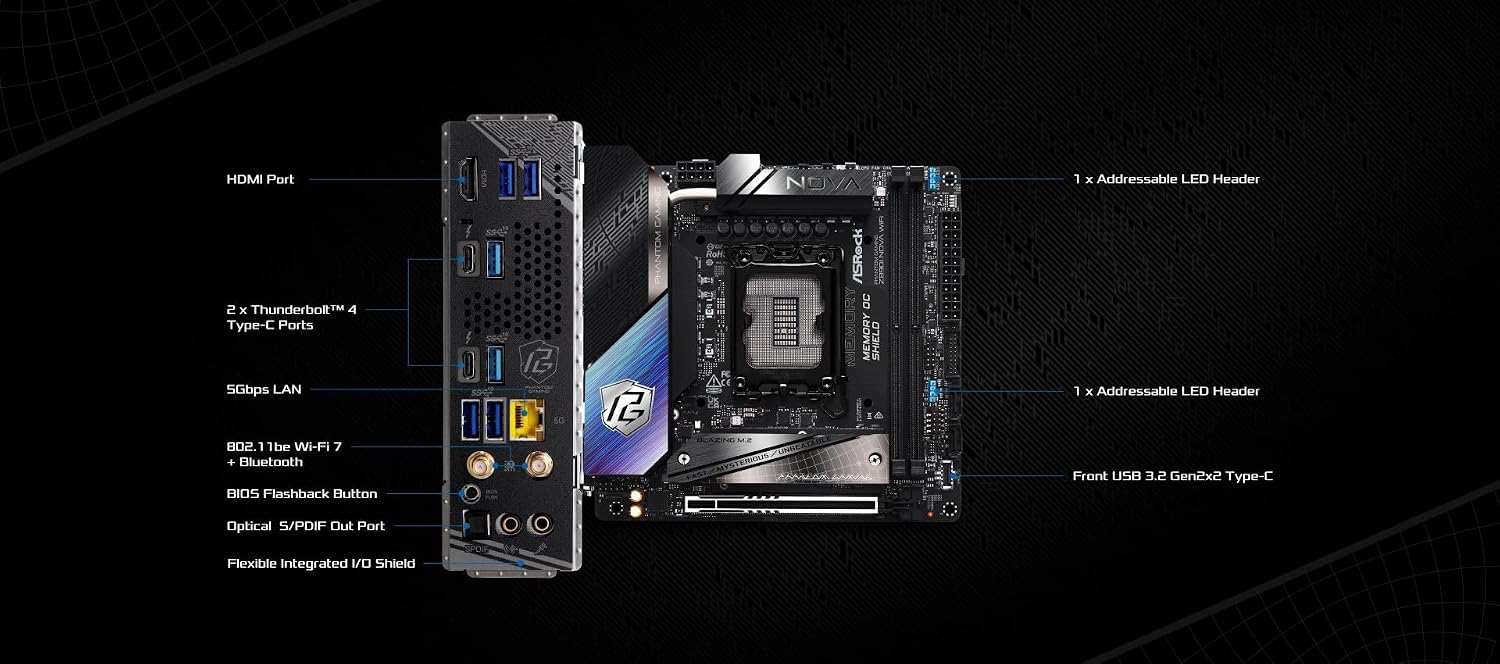 ASRock Intel Core Ultra Z890 LGA1851 RL-ILM Mini ITX Motherboard Phantom Gaming Z890i Nova WiFi 7 DDR5 9466 MHz 128 GB