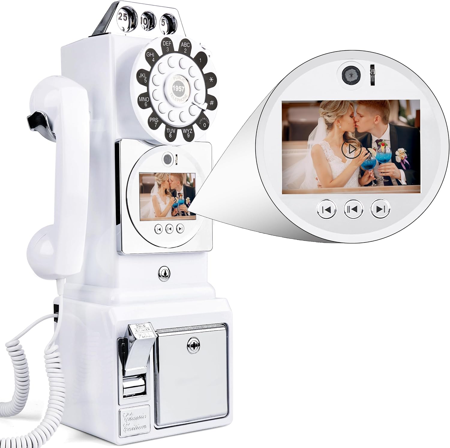 FiayaCom Video Audio Guest Book, Wedding Phone Customized Video Messages,Ideal for a Variety of Memorable Party Occasions (Wall Phone,White)