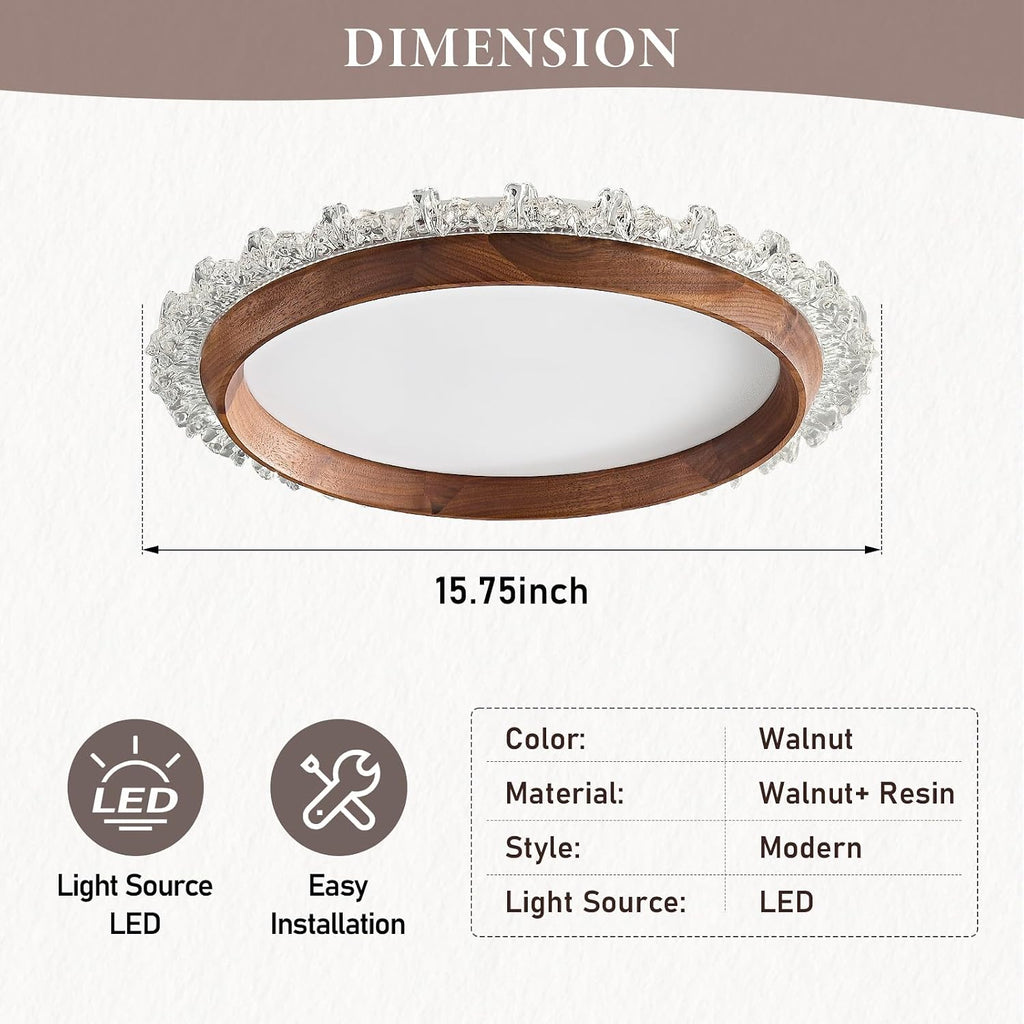 Modern LED Ceiling Light,Dimmable Wood Flush Mount Ceiling Light Fixture,3000K-6000K Round Remote Control Walnut Wood Ceiling Lamp Fixture for Bedroom,entrway,Laundry Room,Kitchen,Hallway,Living Room