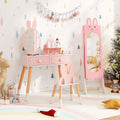 GLACER Kids Vanity & Jewelry Armoire, Princess Dressing Table and Chair Set, Wood Kids Dress Up Storage with Full-Length Mirror, 2 Adjustable Tilt Angles, Kids Bedroom Furniture Set for Girls (Pink)