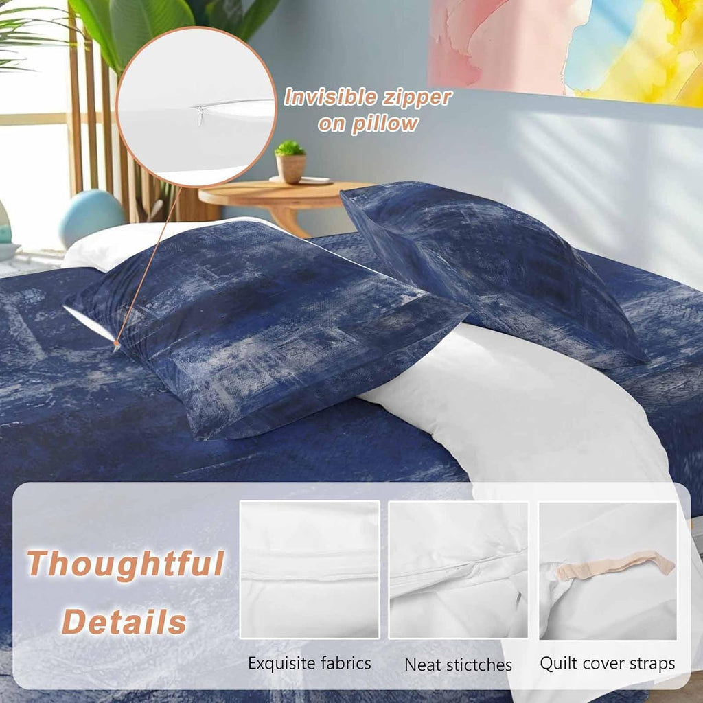 Prime Leader Navy Blue Duvet Cover Set Queen Size 4 Pieces Abstract Art Graffiti Paint Style Bedding Set with Zipper Closure, 1 Comforter Cover 92x106 Inches 1 Flat Sheet & 2 Pillow Cases