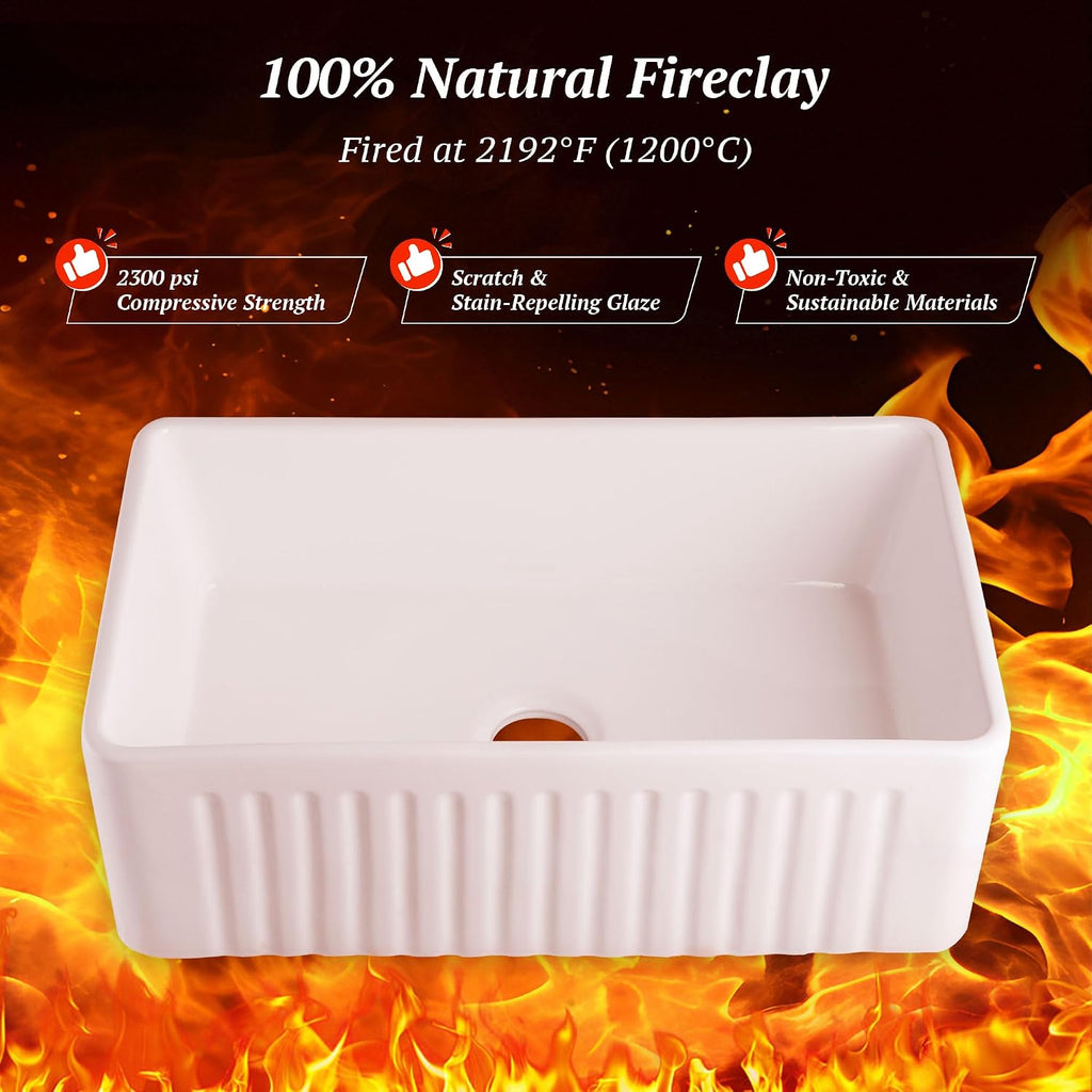 DeerValley Farmhouse Sink 30'x18' 10 inch Deep White Kitchen Sinks Fireclay Single Bowl Apron Front Lavabos de Cocina with Accessories