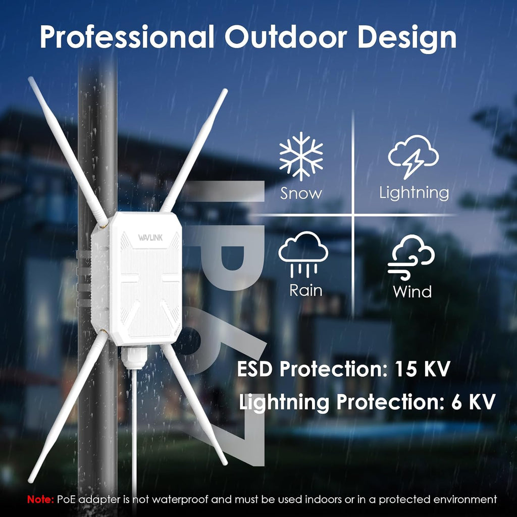 WAVLINK AC1200 Outdoor WiFi Extender, Outdoor Access Point, IP65 Weatherproof High Power Long Range WiFi Extender Signal Booster, 4x7dBi Antennas, Compatible Starlink for Farm, Yard, Garden