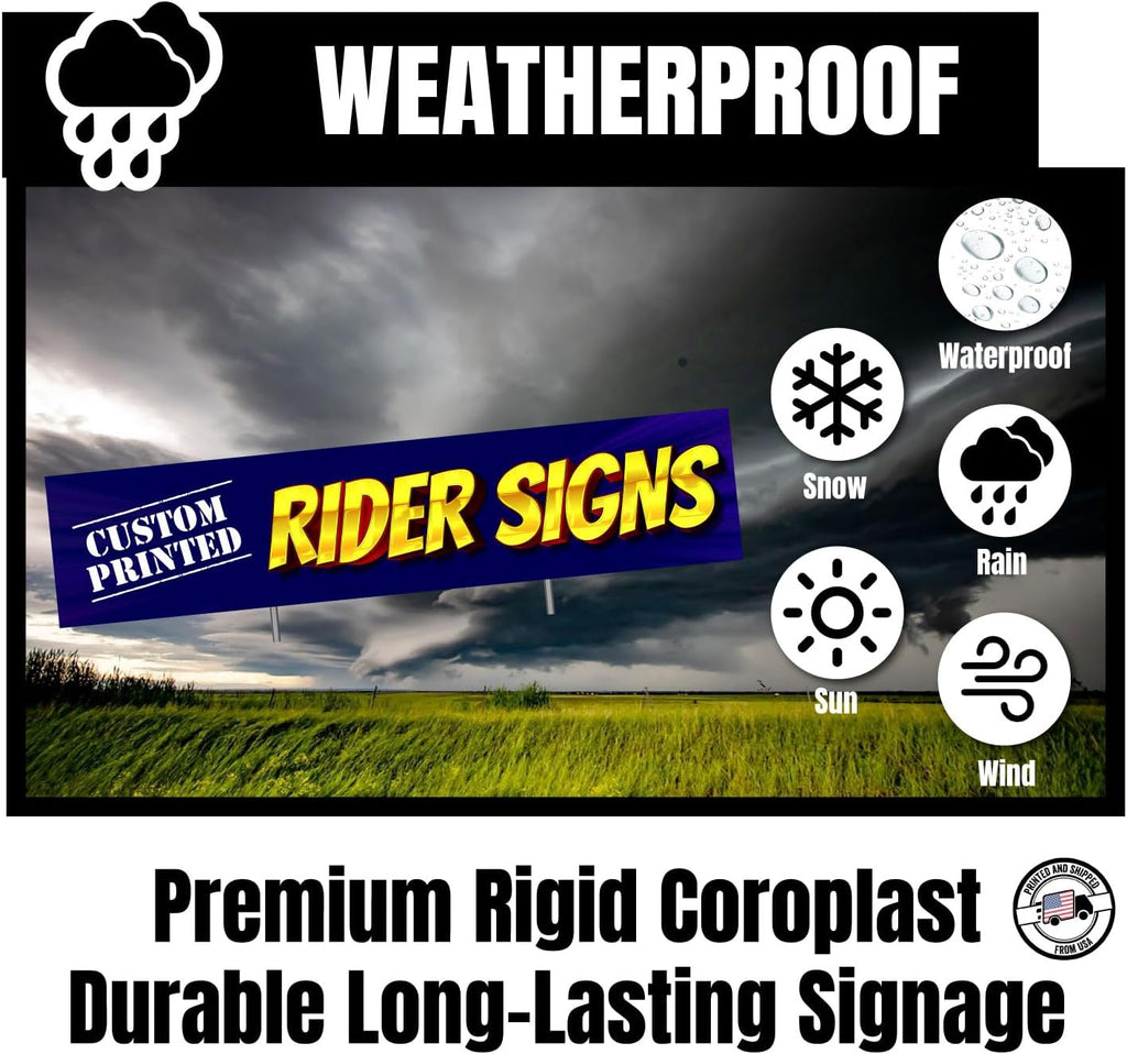 Custom Sign Riders, 6 x 24 Inch, Personalized Yard Signs Rider, Double Side Print, Weatherproof Outdoor, Optional H-Stakes & Rider Pins (25)