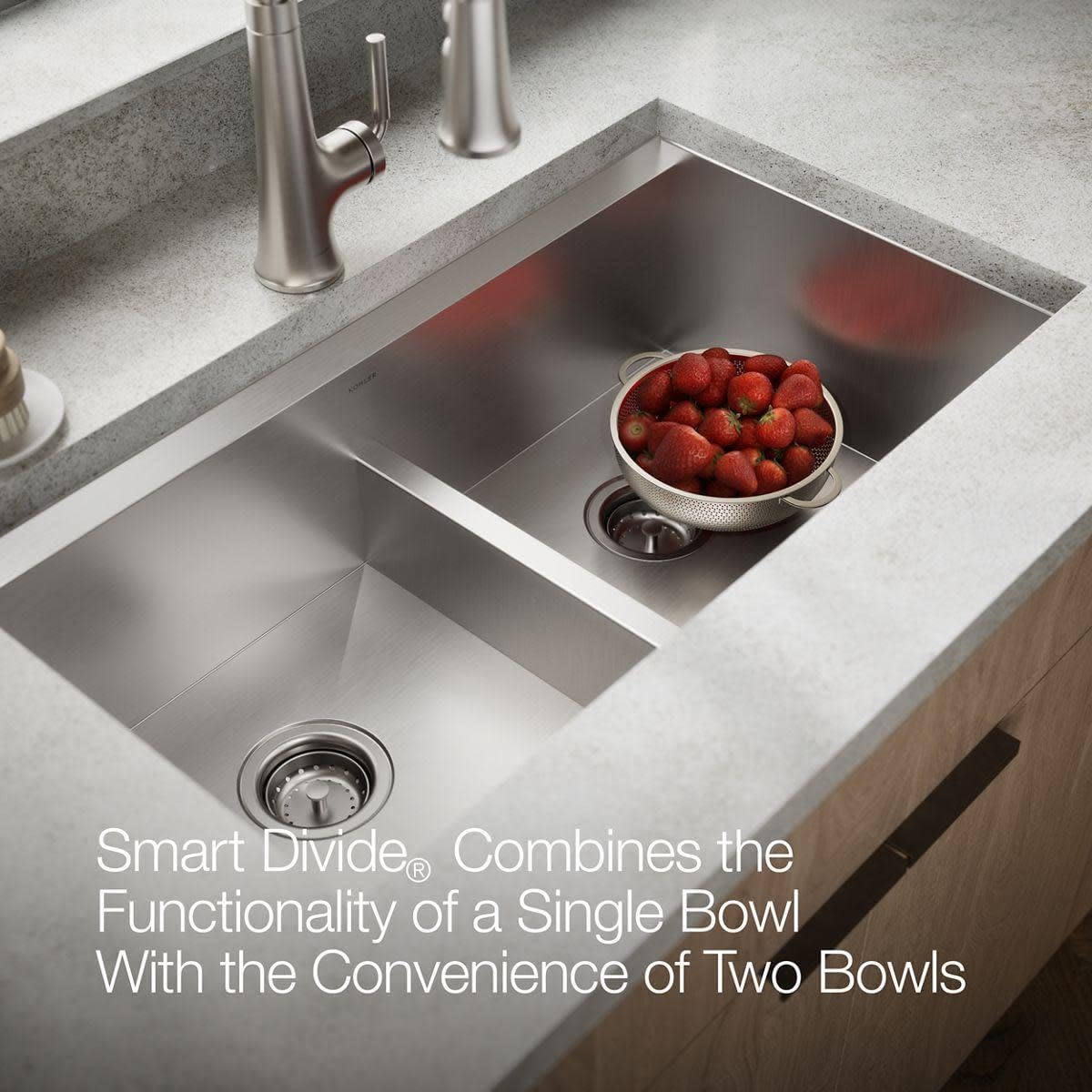 KOHLER 80085-1PC-NA Task™ 33' Smart Divide Top-/Undermount Double-Bowl Workstation Kitchen Sink, Includes Workstation Sink Accessories, Stainless Steel, 1 Faucet Hole