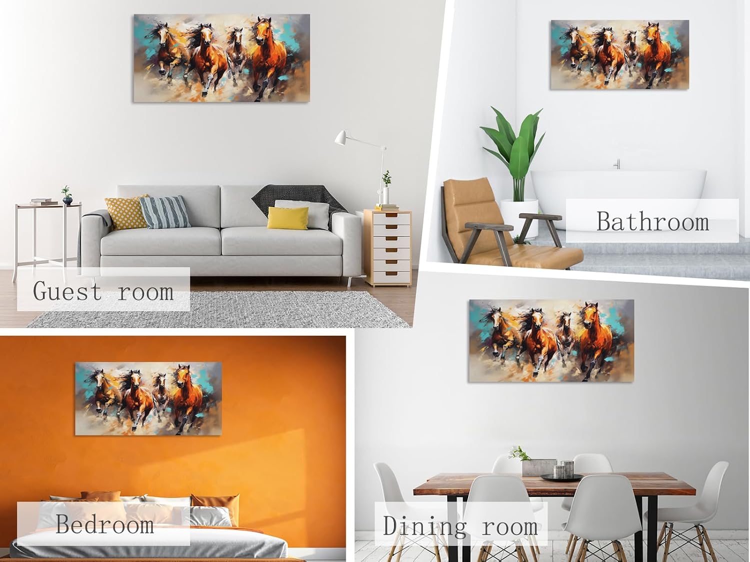 Wall Art Canvas Painting Running Horse 1 Piece Symbolizes Success and Power Abstract Artistic Background Picture Poster Print Framed and Stretched Ready to Hang for Living Room Bedroom