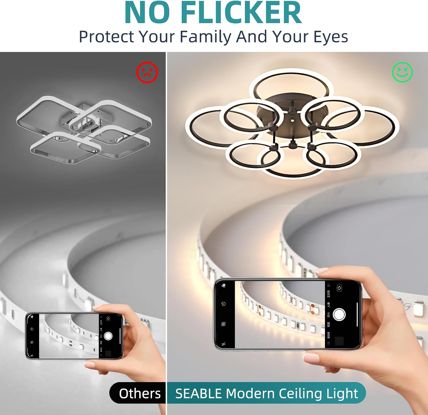 LED Ceiling Light, 8-Ring Modern Flush Mount Fixture, 145W Dimmable 3000K–6500K, Black Ceiling Light with Remote for Living Room Bedroom Kitchen (35.4')
