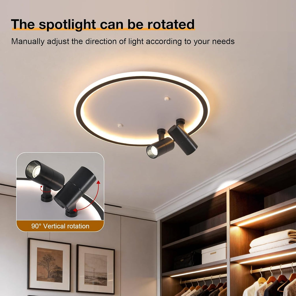 Shine LUEST Modern LED Bedroom Ceiling Light, 2 Adjustable Spotlights, Dimmable Round Close to Ceiling Lamp, Black White Minimalist Lighting for Living Room Bedroom Kitchen Dining Room