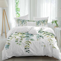 Prime Leader Green Leaves Duvet Cover Set Queen Size 4 Pieces Eucalyptus Leaf Watercolor Plant Botanical Bedding Set with Zipper Closure, 1 Comforter Cover 92x106 Inches 1 Flat Sheet & 2 Pillow Cases