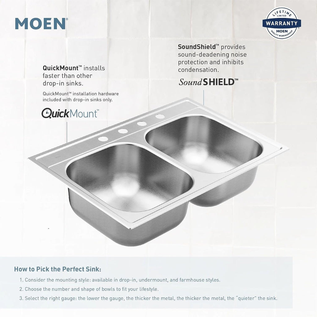 Moen G18180 Prep 18-Gauge Steel Undermount Single Bowl Kitchen Sink, 31-Inch x 18-Inch, Stainless Steel