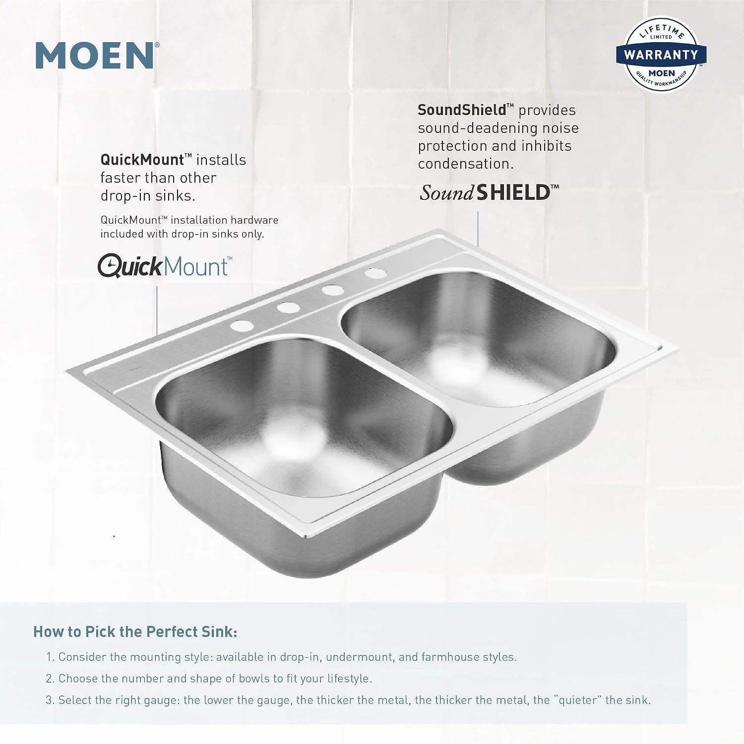 Moen G18180 Prep 18-Gauge Steel Undermount Single Bowl Kitchen Sink, 31-Inch x 18-Inch, Stainless Steel