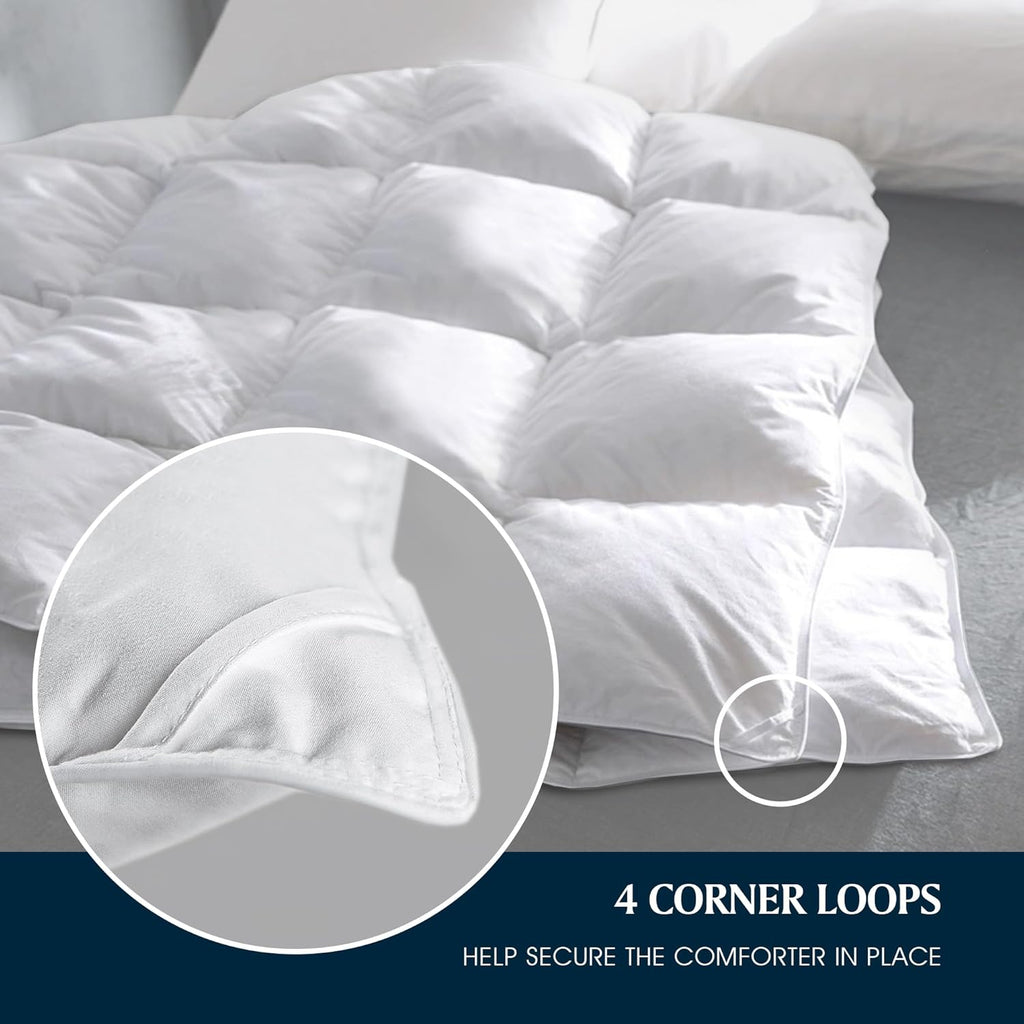 Serta Goose Feather Down Fiber Cotton Comforter Queen Size - 100% Cotton Duvet Insert - Hotel Luxury Hypoallergenic Bedding Comforter All Season Medium Warmth 90 x 90 Inch White,(Pack of 4)