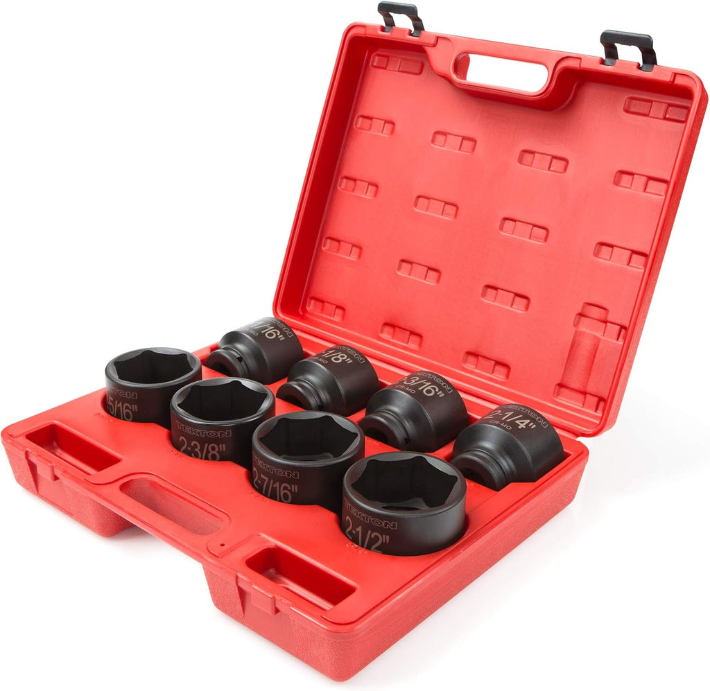 TEKTON 3/4 Inch Drive Shallow 6-Point Impact Socket Set with Case, 8-Piece (2-1/16-2-1/2 in.) | 4893