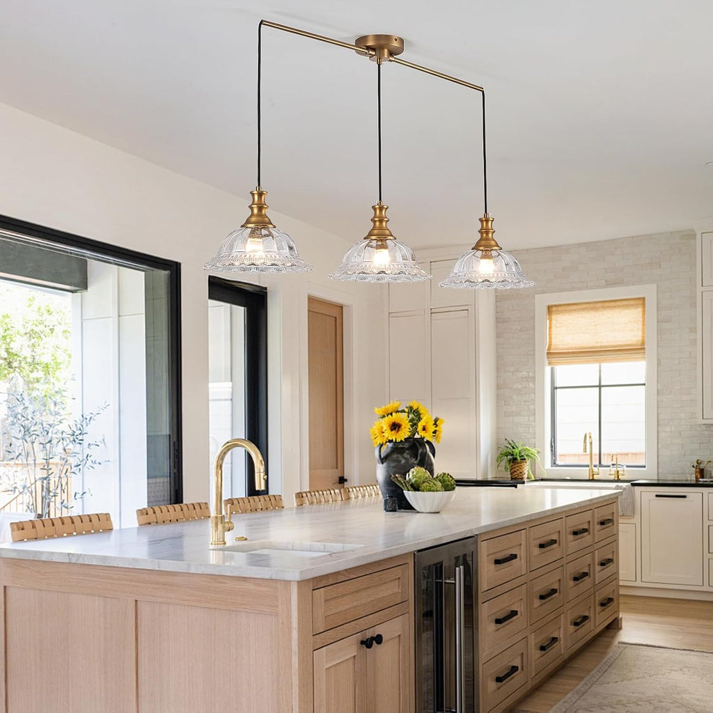 HDDFL Vintage 3 Light Pendant Light Fixtures Modern Glass Hanging Lights with Adjustable Cord for Kitchen Island Dining Room Living Room Hallway