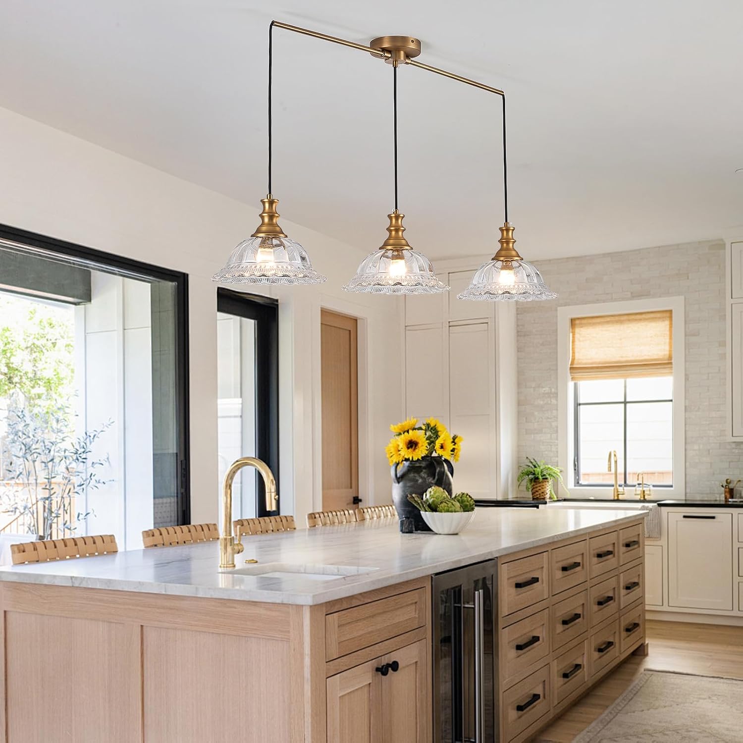 HDDFL Vintage 3 Light Pendant Light Fixtures Modern Glass Hanging Lights with Adjustable Cord for Kitchen Island Dining Room Living Room Hallway