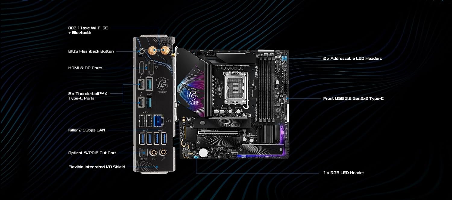 ASRock Z890M Riptide WiFi 6E Phantom Gaming Intel Core Ultra Z890 LGA1851 RL-ILM DDR5 9066 MHz 256 GB M.2 Micro ATX Motherboard