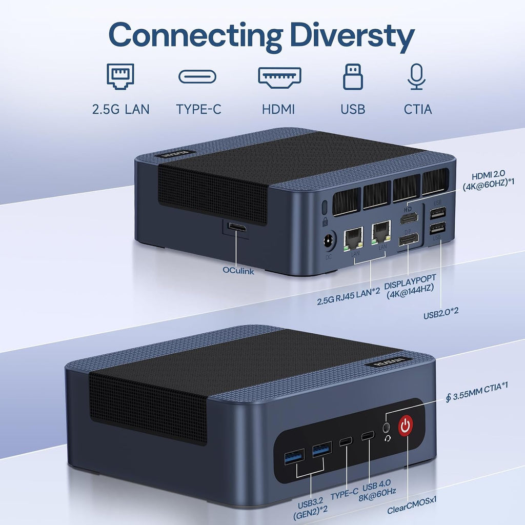 Reatan Mini PC Gaming A8 Oculink AMD Ryzen 7 8745HS Dual LAN 2.5Gbps Desktop Computer 32GB DDR5 1TB NVME SSD, USB4.0 HDMI DP USB-C WiFi6 & BT5.2 Mini Computer for Design Office