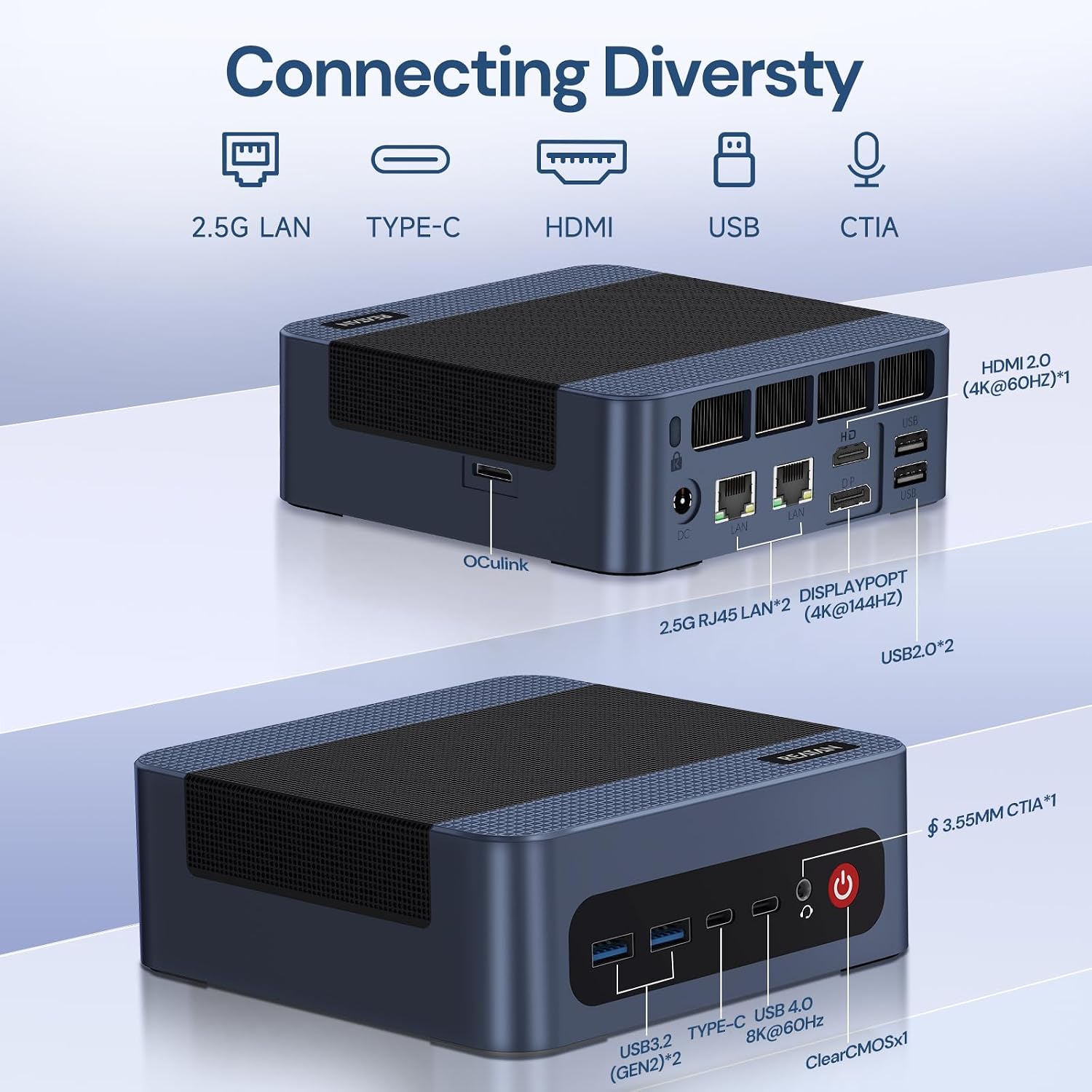 Reatan Mini PC Gaming A8 Oculink AMD Ryzen 7 8745HS Dual LAN 2.5Gbps Desktop Computer 32GB DDR5 1TB NVME SSD, USB4.0 HDMI DP USB-C WiFi6 & BT5.2 Mini Computer for Design Office
