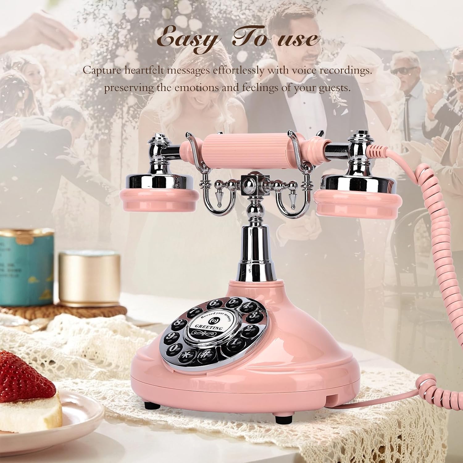 Wedding Phone Guest Book,Audio Guestbook,Vintage Wedding Guestbook Alternative,Polaroid Audio Phone Guest Book for Wedding Baby Shower Retirement Graduation Birthday Party & More! (Pink)