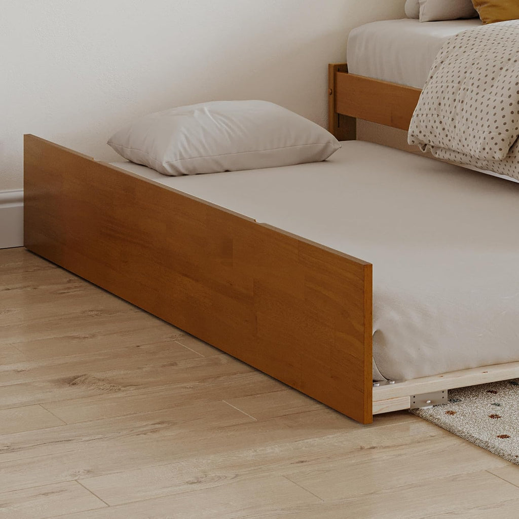 AFI Concord Twin Solid Wood Platform Bed with Footboard & Twin Trundle in Light Toffee