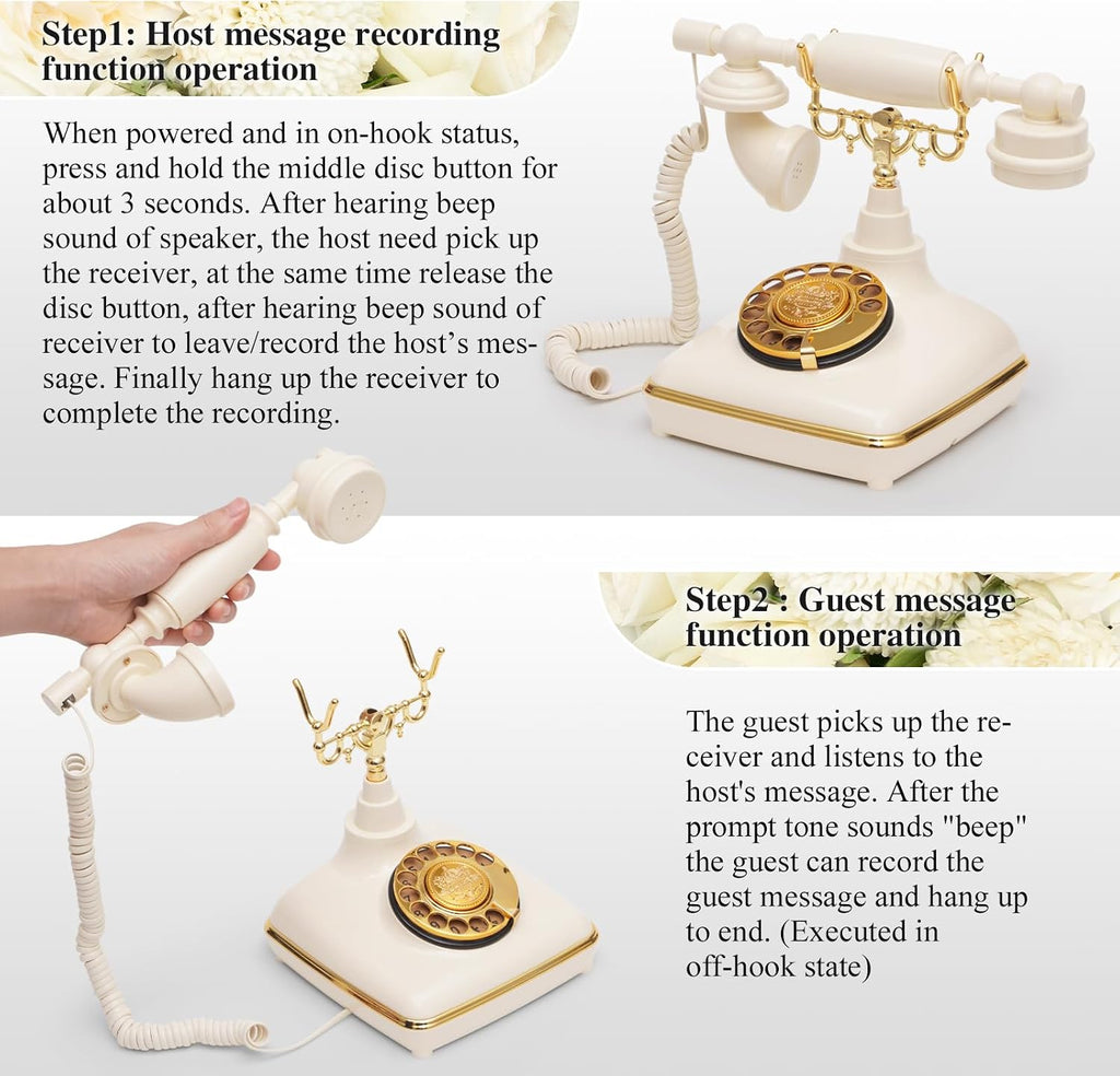 UKBW Audio Guest Book Wedding Phone, Audio Phone Guestbook, Record Audio Messages with Guestbook, Guestbook Alternative for Wedding, Birthday Party, Baby Shower, Anniversary, Engagement(Beige)