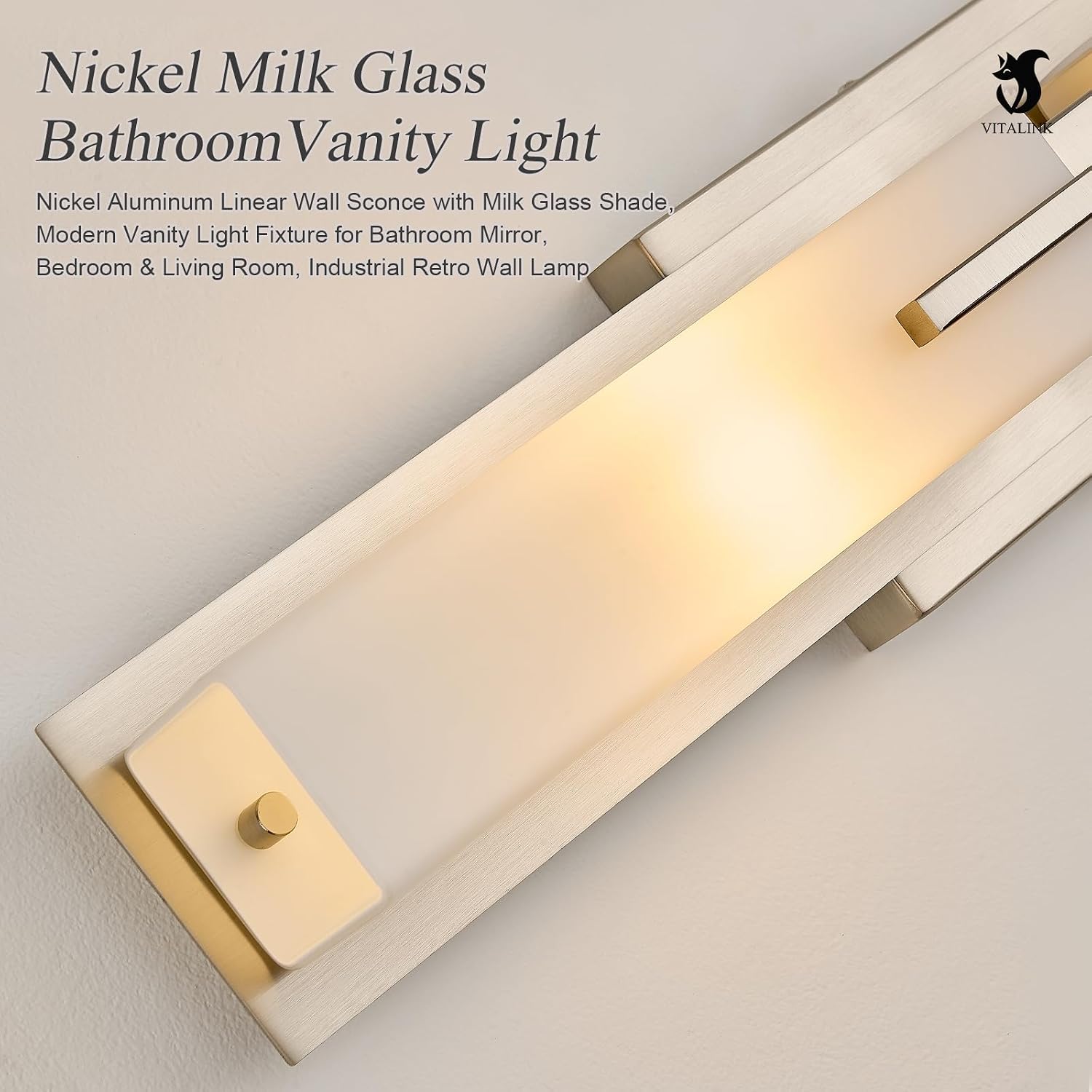VitaLink 24' Bathroom Vanity Light, Satin Nickel 2-Light Frosted Glass Wall Lights for Bathroom Hardwired Wall Mount Lighting Fixtures for Living Room Bedroom E12