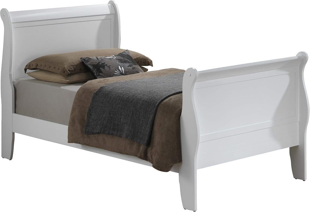 GDFStudio Twin Size Wood Platform Bed Frame, Classic Sleigh Design with Curved Trim & Wood Posts,Easy Assembly, Box Spring Required,Timeless Elegant Bedroom Furniture,White