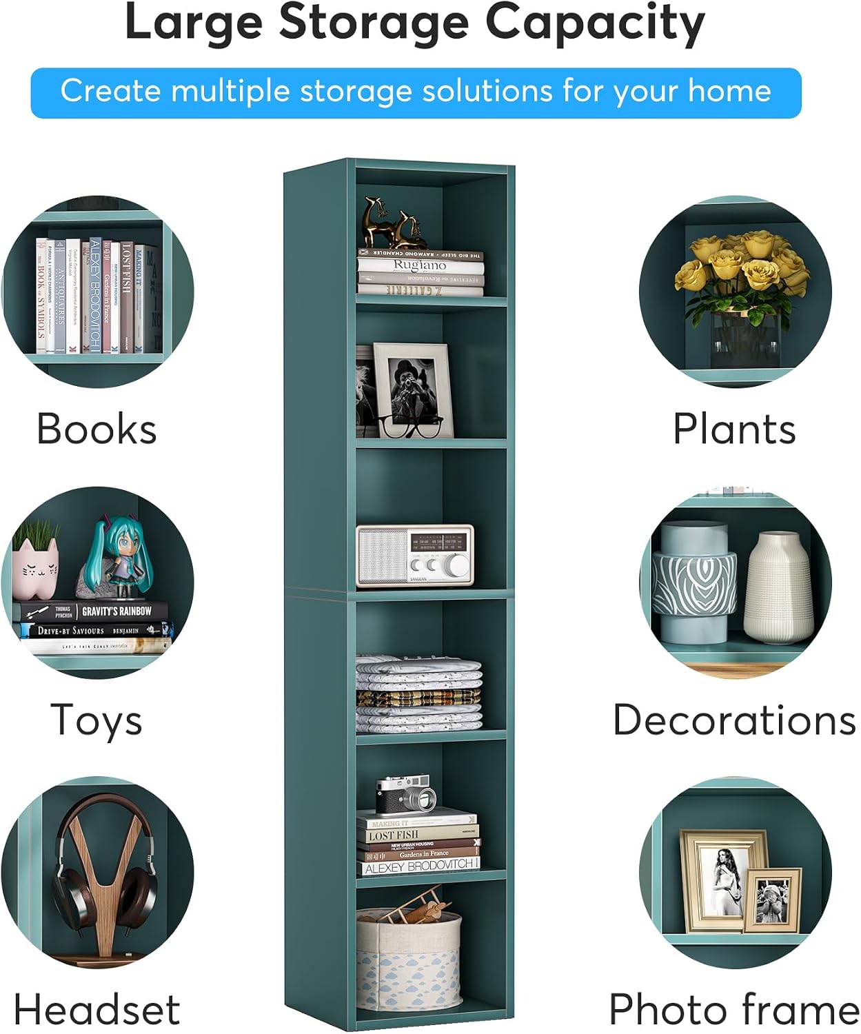 Tribesigns 70.9 Inch Tall Narrow Bookcase Set of 2, Rustic Corner Bookcase with Storage, 6 Tier Cube Display Shelves for Home Office