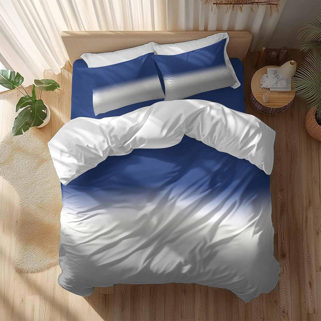 Prime Leader Navy Blue Grey Ombre Duvet Cover Set Queen Size 4 Pieces Modern Abstract Gray Gradient Bedding Set with Zipper Closure, 1 Comforter Cover 92x106 Inches 1 Flat Sheet & 2 Pillow Cases