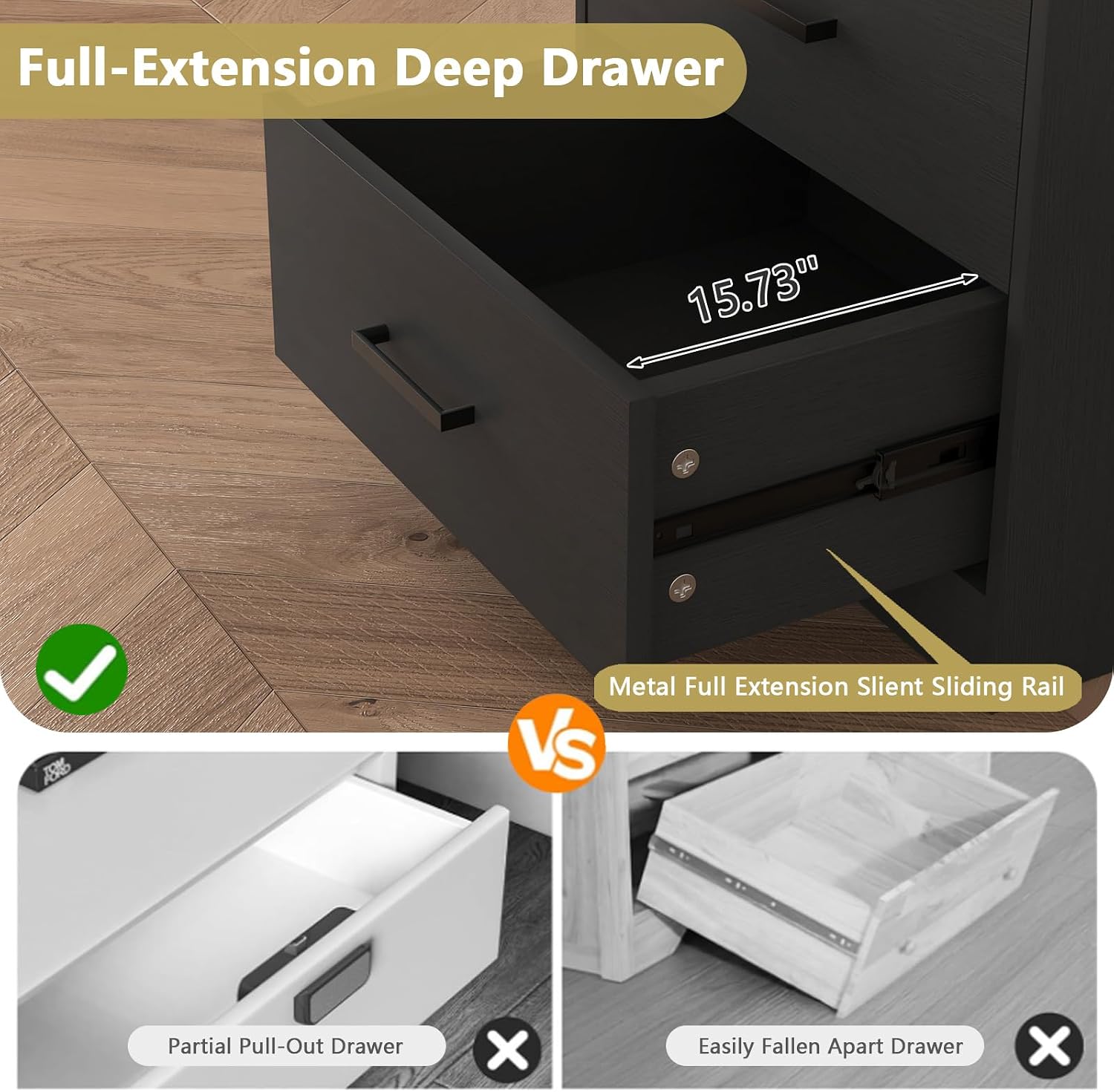 Spaco Black Nightstand Set of 2 with Charging Station,Modern Night Stand Set with 2 Drawers and Open Shelf,Bedside Tables with Storage for Bedroom, End Side Tables for Living Room