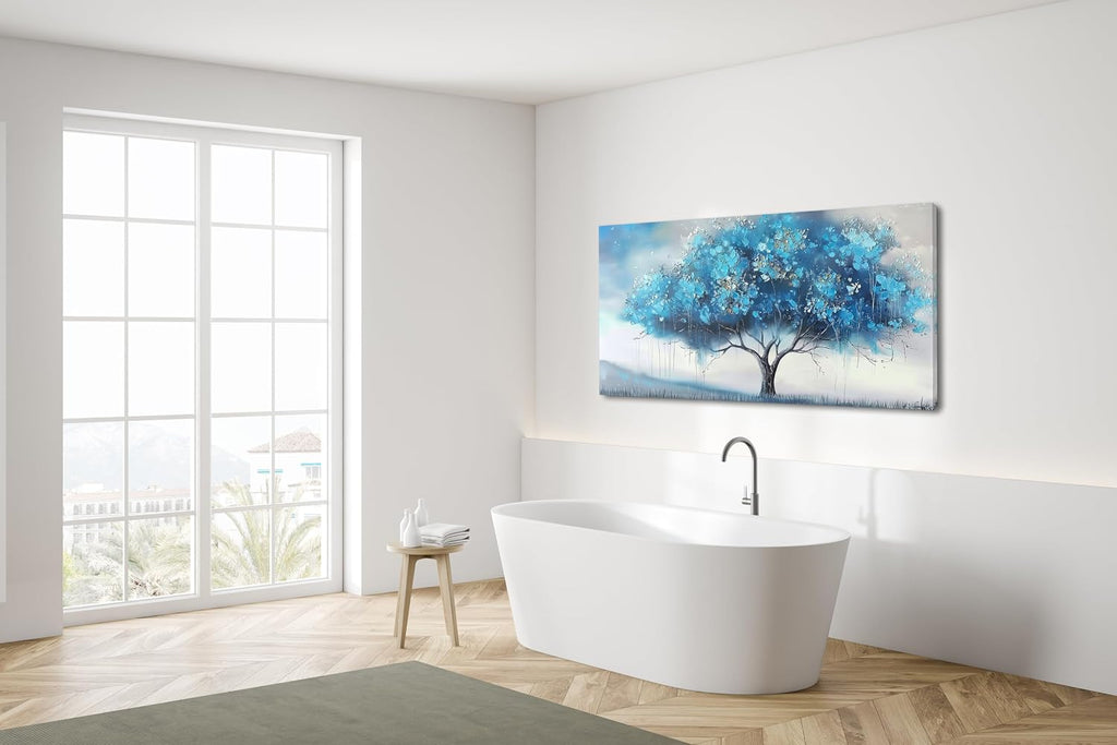 Piy Painting Blue Tree and White Petals Flowers Plants Wall Art Decor Artwork for Bedroom (30x60 Inches)