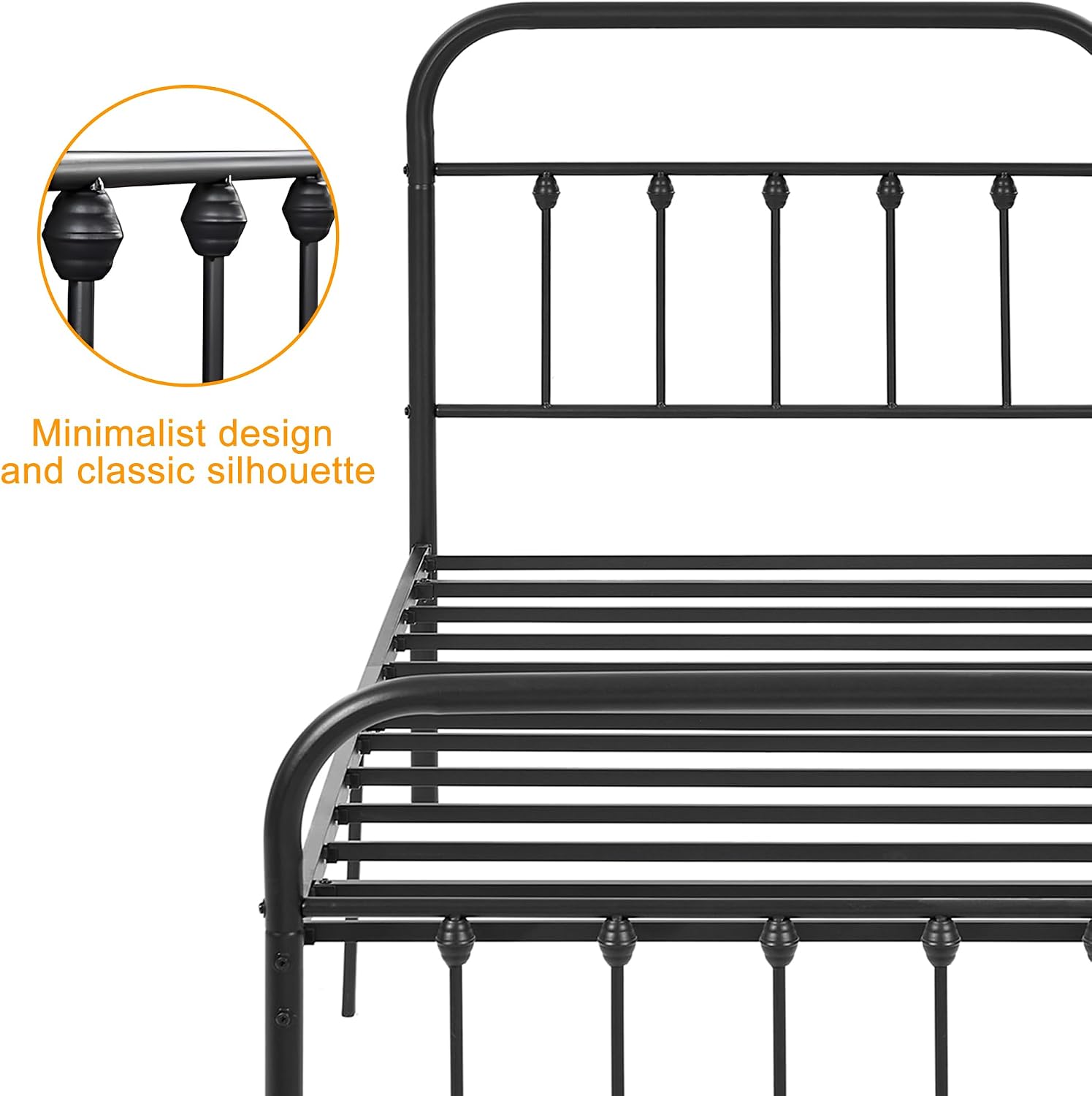 VECELO Twin Size Victorian Style Metal Bed Frame with Headboard Classic Metal Platform Bed Frame Mattress Foundation with Footboard/Under Bed Storage/No Box Spring Classic Black 2 Set