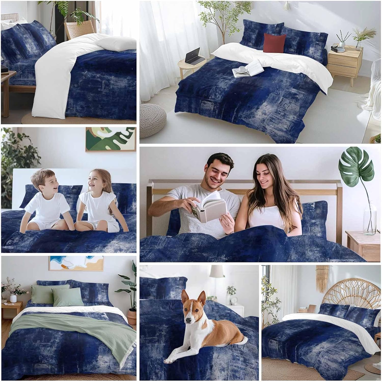 Prime Leader Navy Blue Duvet Cover Set Queen Size 4 Pieces Abstract Art Graffiti Paint Style Bedding Set with Zipper Closure, 1 Comforter Cover 92x106 Inches 1 Flat Sheet & 2 Pillow Cases