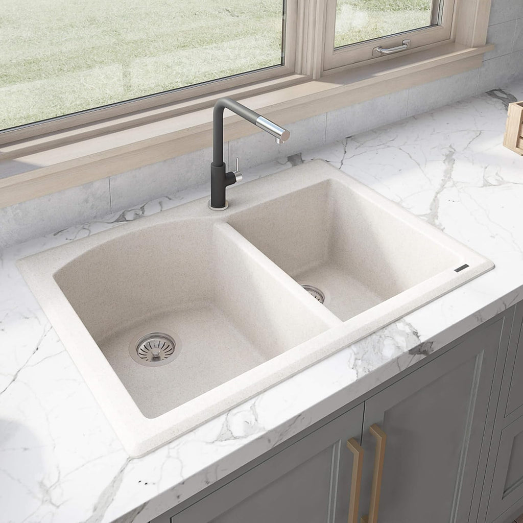 Ruvati 33 x 22 inch epiGranite Drop-in Topmount Granite Composite Quartz Double Bowl Kitchen Sink - Caribbean Sand - RVG1344CS