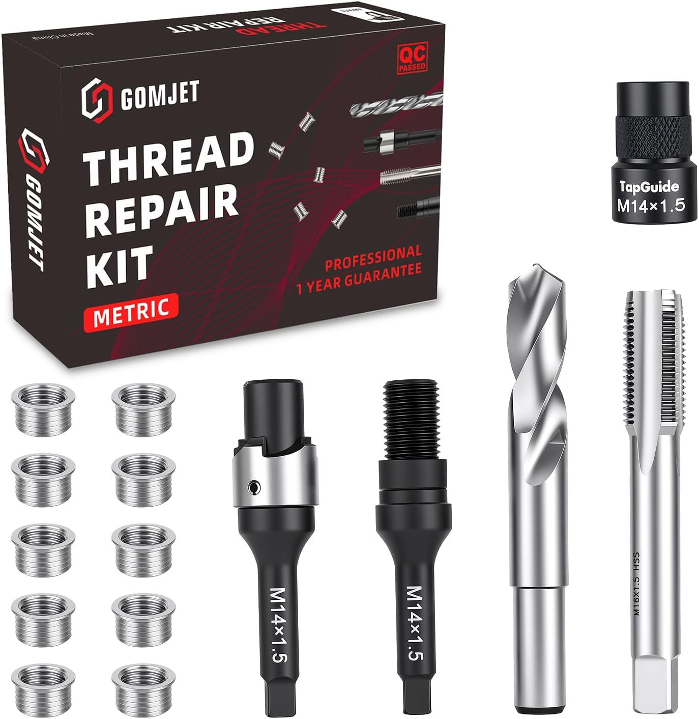 M14X1.5 Metric Thread Repair Kit, with M14X1.5X9.4MM Stainless Steel Insert Qty 10