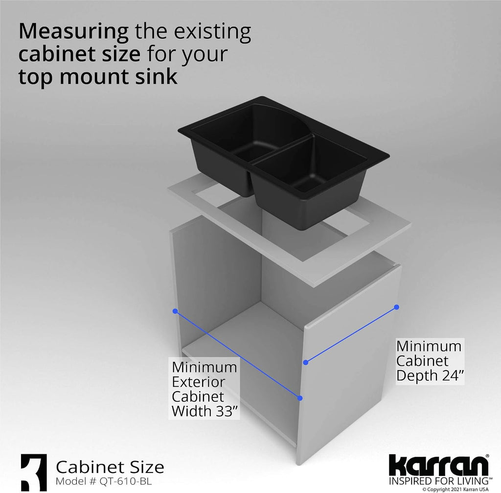 Karran 33' Drop-In/Top Mount Quartz Composite 1-Hole 60/40 Double Bowl Kitchen Sink in Black