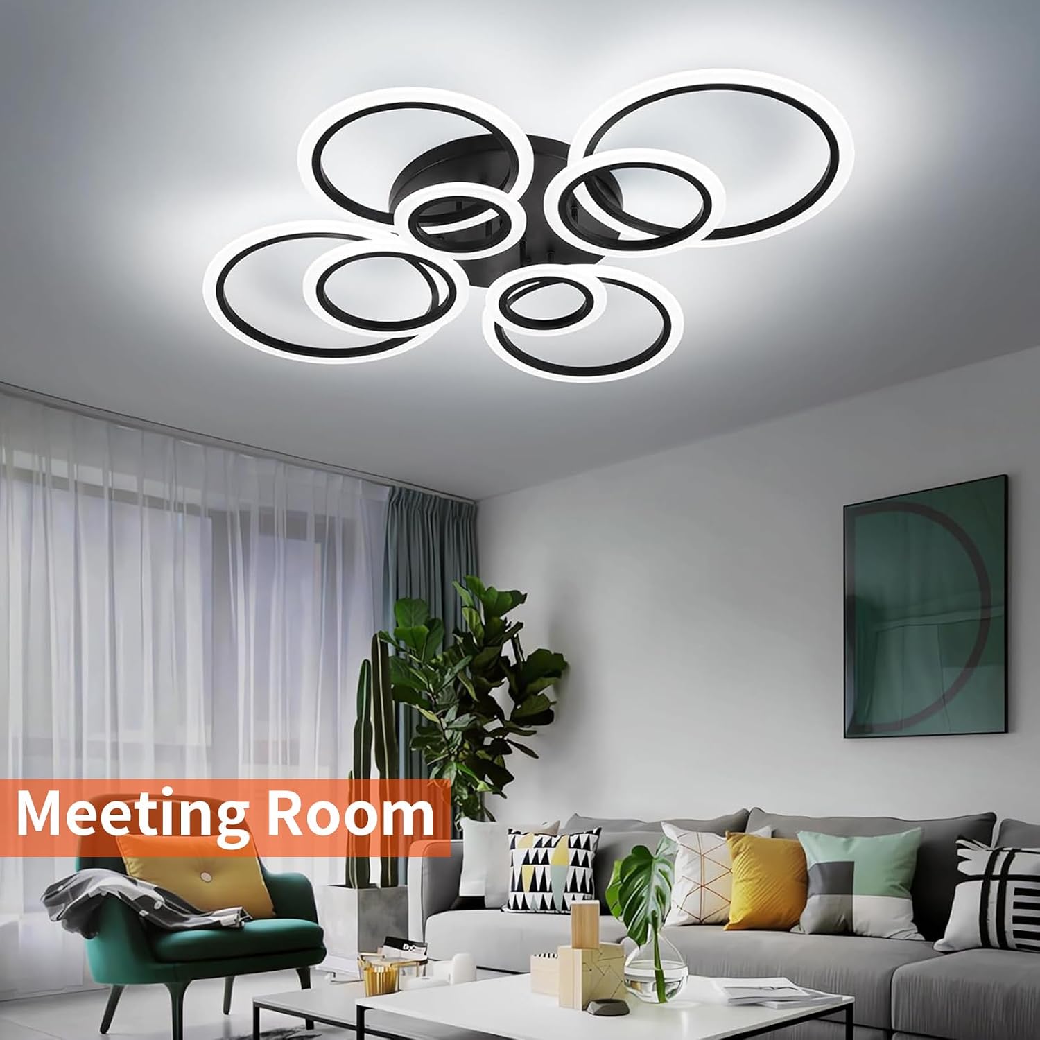 Shine LUEST Modern Ceiling Light, 41.3'' Dimmable LED Black Flush Mount Ceiling Lights with Remote Acrylic Round Ceiling Lamp Fixture for Low Ceiling Bedroom Living Room Dining Room, 108W