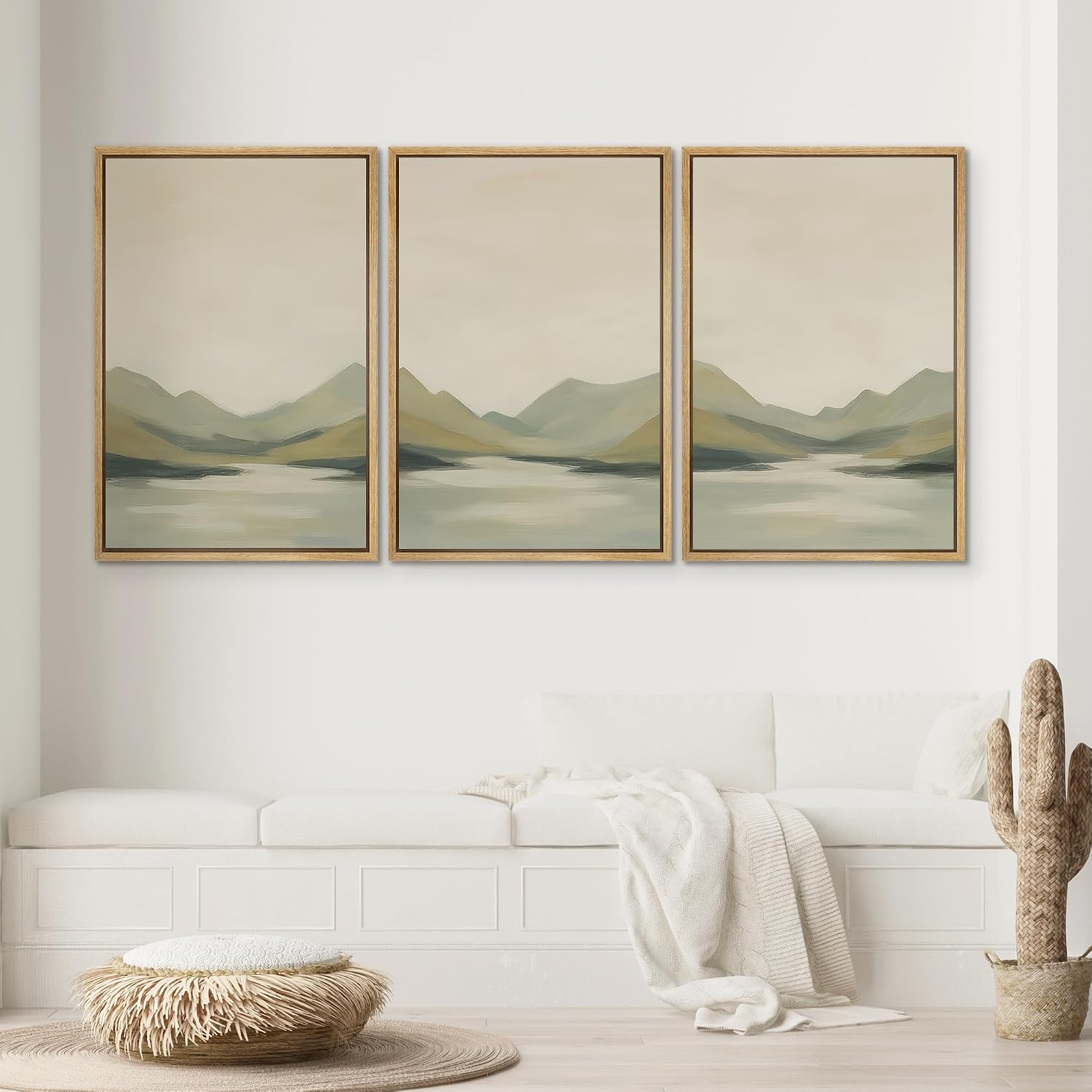 SIGNWIN Framed Canvas Print Wall Art Set Calm Mountain Lake Landscape Minimalist Neutral Illustrations Modern Colorful Ultra for Living Room, Bedroom, Office - 24'x36'x3 Natural