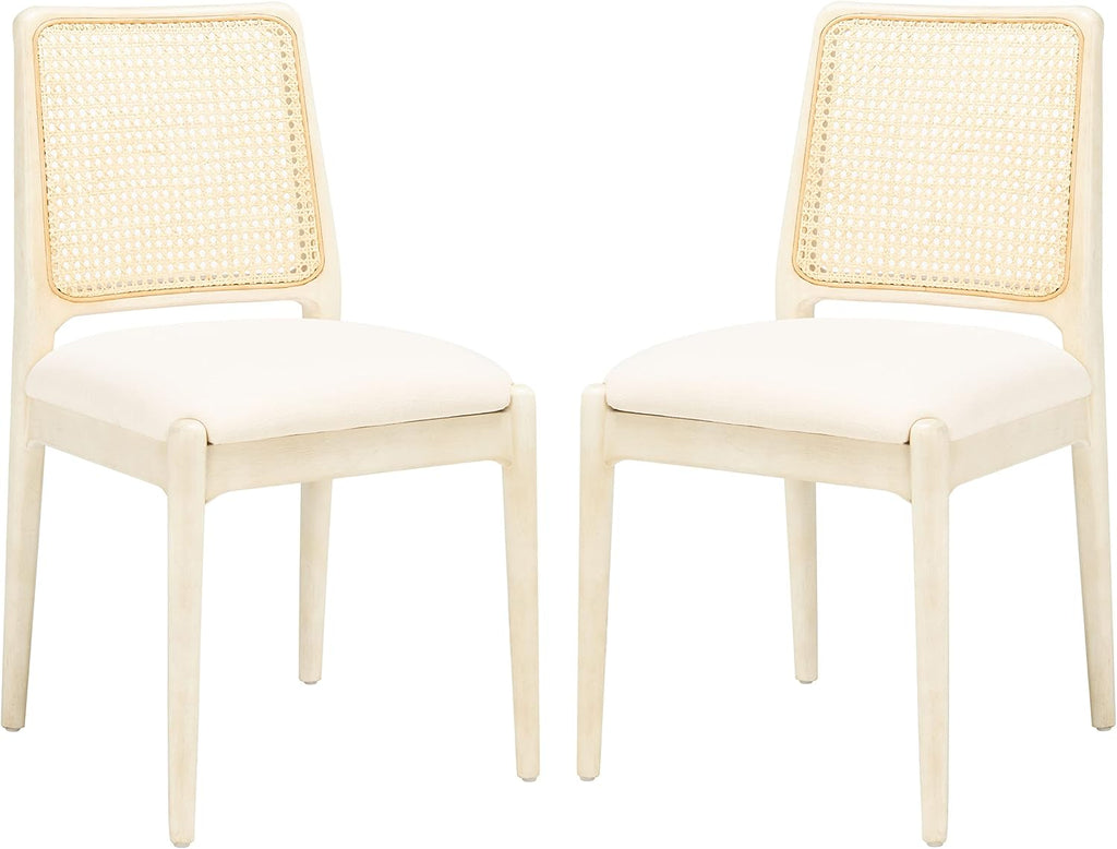 SAFAVIEH Home Collection Reinhardt White Rattan Cushion Dining Chair (Set of 2) -Fully Assembled DCH8800B-SET2