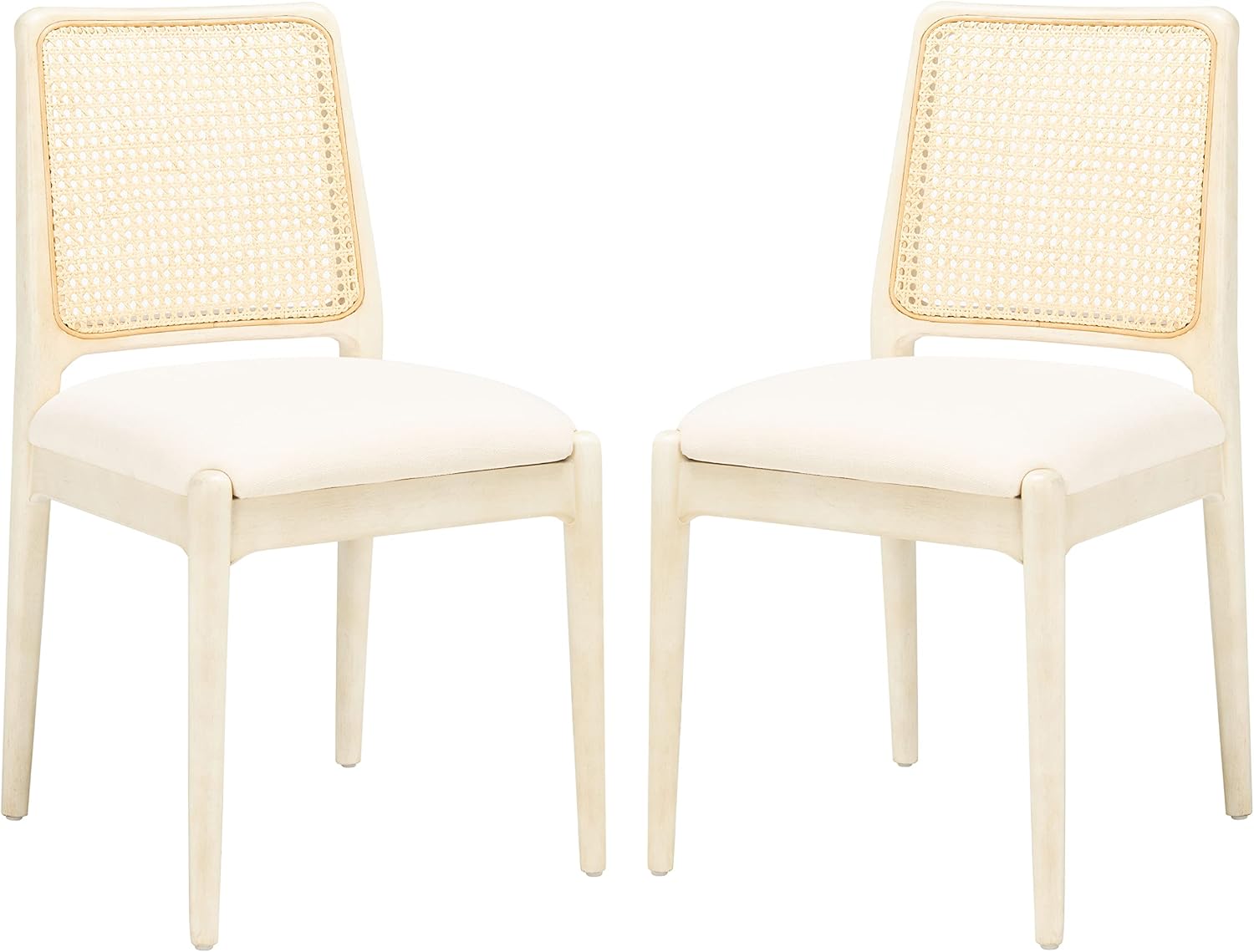 SAFAVIEH Home Collection Reinhardt White Rattan Cushion Dining Chair (Set of 2) -Fully Assembled DCH8800B-SET2