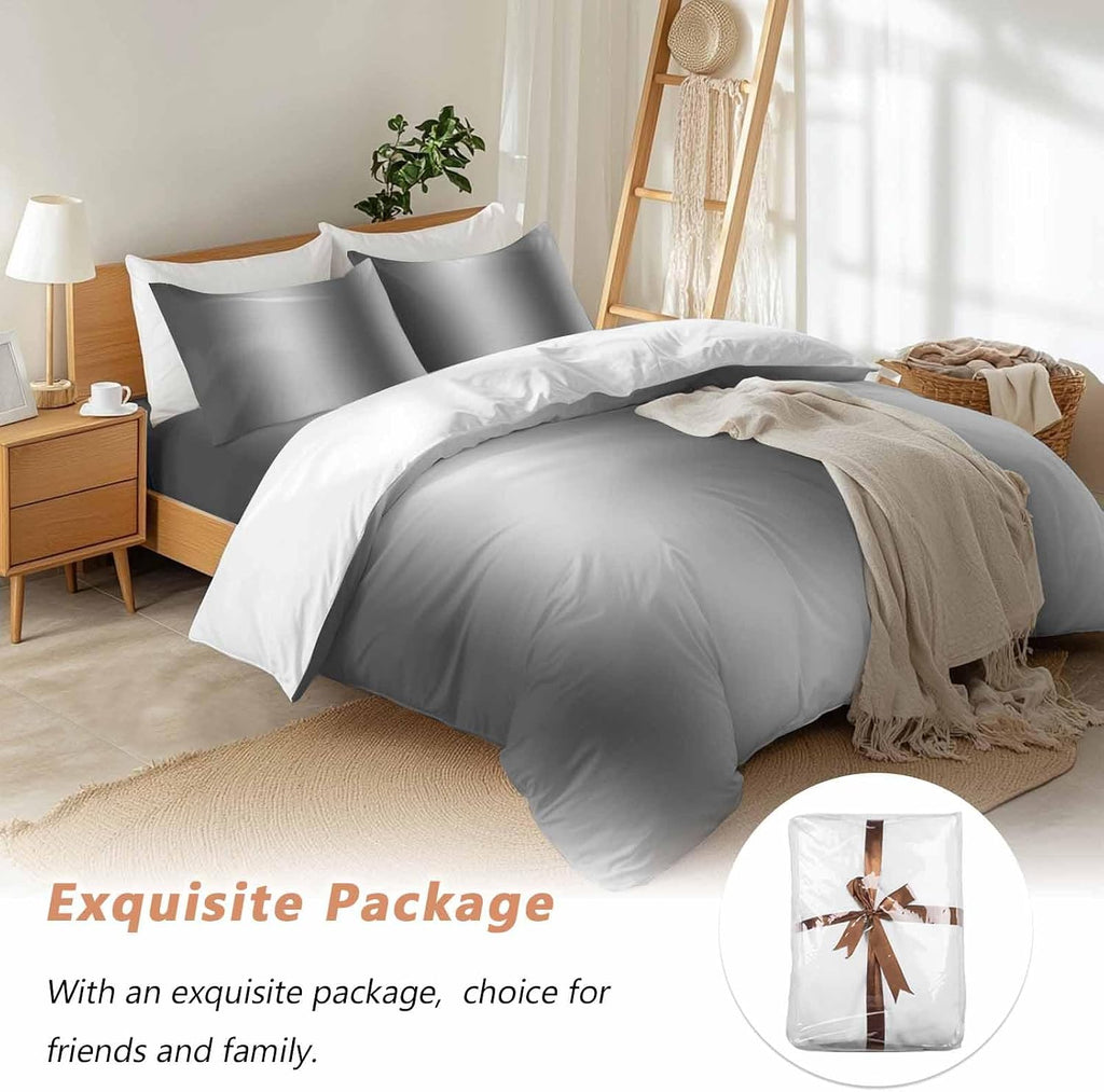 Gradient Gray Black Duvet Cover Set Queen Size 4 Pieces Modern Abstract Minimalist Grey Ocean Beach Bedding Set with Zipper Closure, 1 Comforter Cover 92x106 Inches 1 Flat Sheet & 2 Pillow Cases