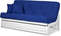 Nirvana Futons Arden White Futon with Storage Drawers Full or Queen Size - Space Saving Armless Design with Comfortable Mattress Included (Twill Royal Blue), Sofa Bed Available in