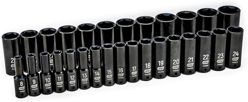 GEARWRENCH 29 Pc. 1/2' Drive 6 Pt. Impact Socket Set, Deep, Metric - 84935N