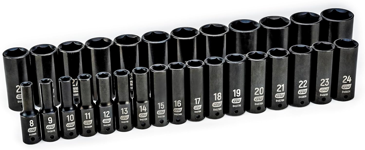 GEARWRENCH 29 Pc. 1/2' Drive 6 Pt. Impact Socket Set, Deep, Metric - 84935N