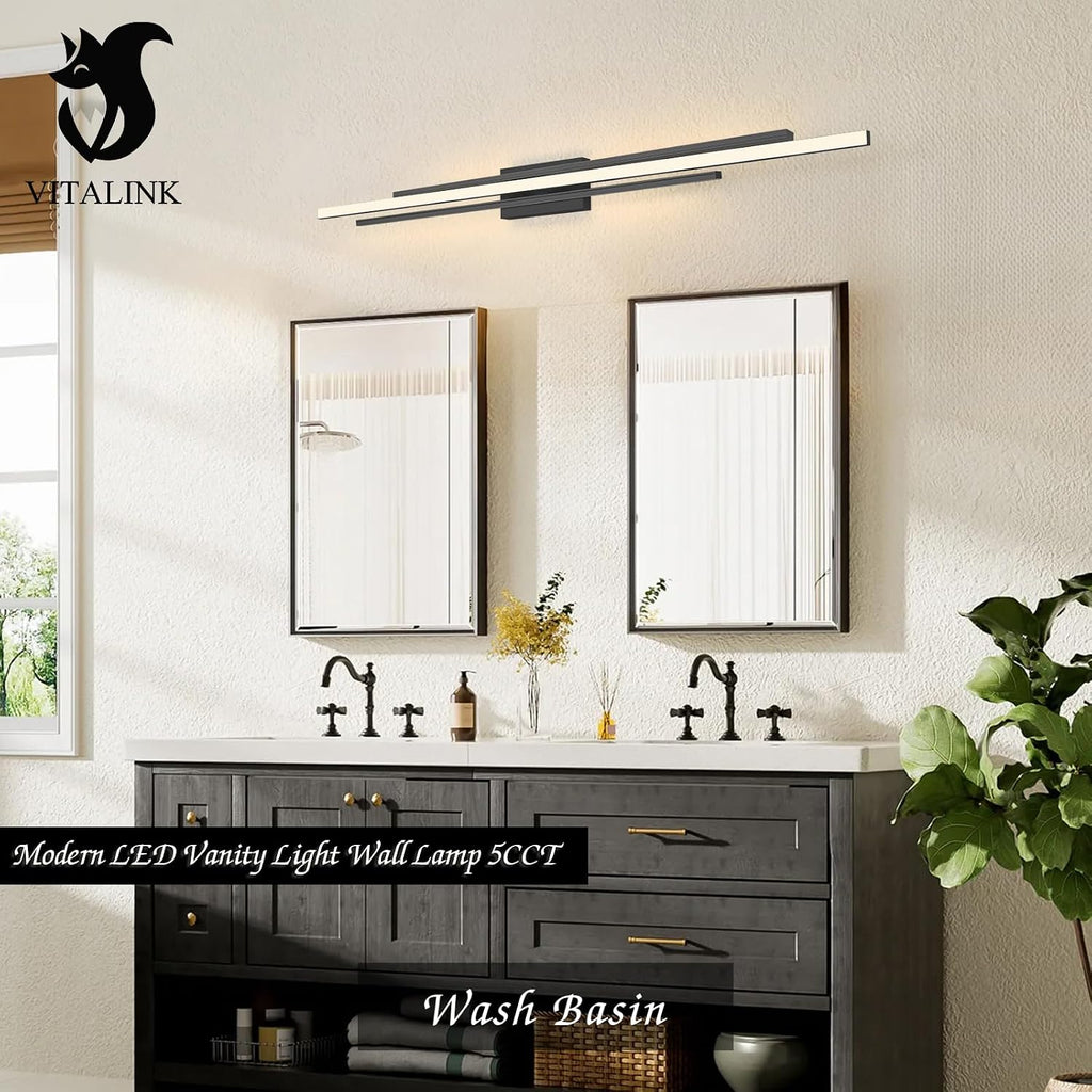 VitaLink 55' Long Black Vanity Light Bathroom Wall Light Fixtures Long Vanity Lights Over Mirror Lighting Lamps Dimmable Bathroom Wall Mount Lighting Over Vanity Mirror