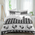 Prime Leader Vintage Black Plaid Duvet Cover Set Queen Size 4 Pieces Farm Cock Chicken Animal Watercolor Bedding Set with Zipper Closure, 1 Comforter Cover 92x106 Inches 1 Flat Sheet & 2 Pillow Cases